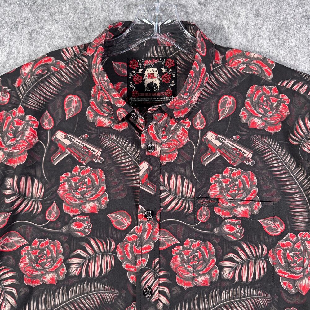 Retro Rifle Shirt Mens Size Extra Large Red Short Sleeve Shotgun Safari V2